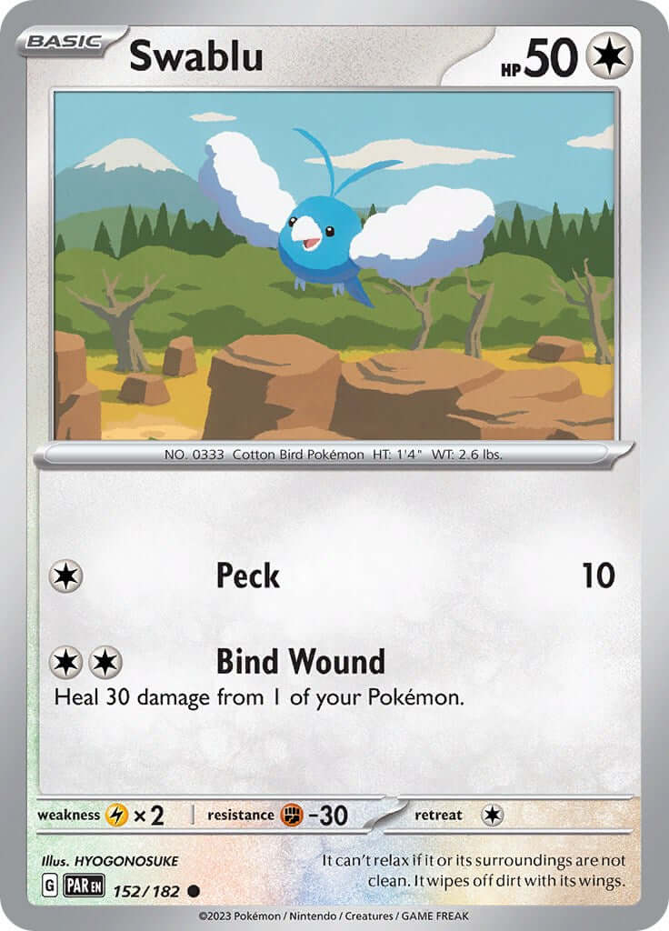 Swablu - 152/182 [PAR - 152/182] Condition: Near Mint Collectible Trading Cards SV04: Paradox Rift Also available: Language: English Printing: Reverse Holofoil
