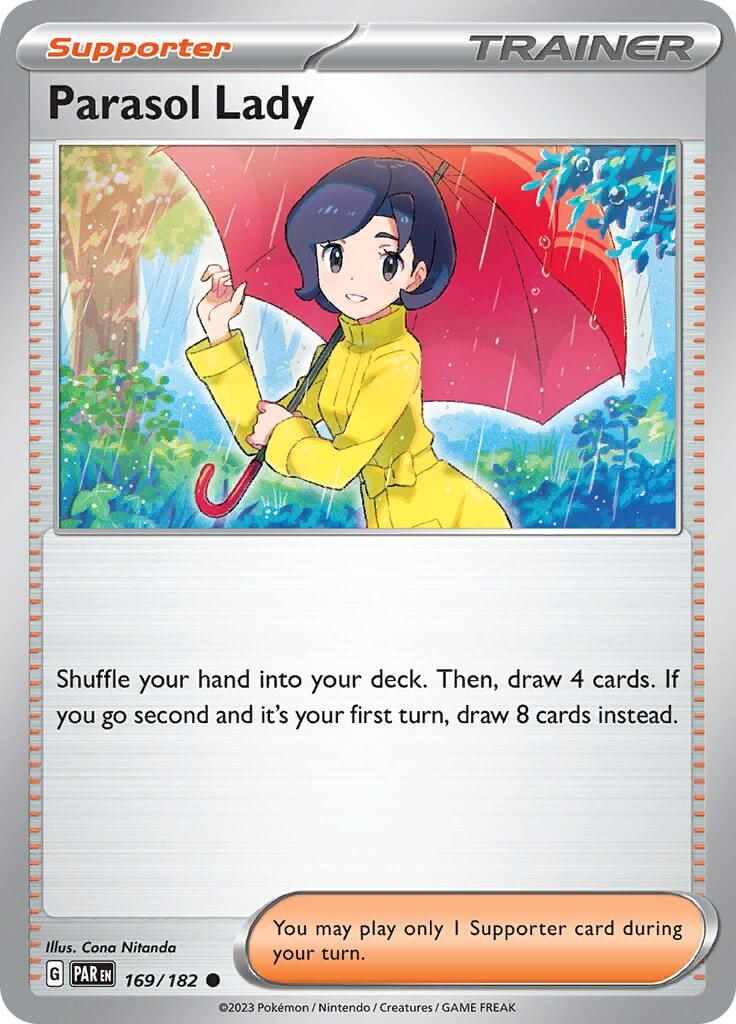 Parasol Lady [PAR - 169/182] Condition: Near Mint Collectible Trading Cards SV04: Paradox Rift Also available: Language: English Printing: Reverse Holofoil