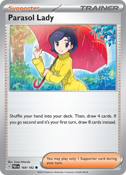 Parasol Lady [PAR - 169/182] Condition: Near Mint Collectible Trading Cards SV04: Paradox Rift Also available: Language: English Printing: Reverse Holofoil