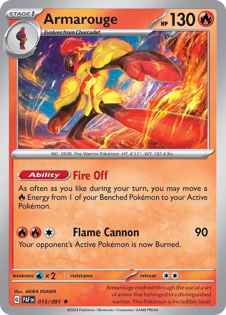 Armarouge - 015/091 [PAF - 015/091] Condition: Near Mint Collectible Trading Cards SV: Paldean Fates Also available: Language: English Printing: Holofoil