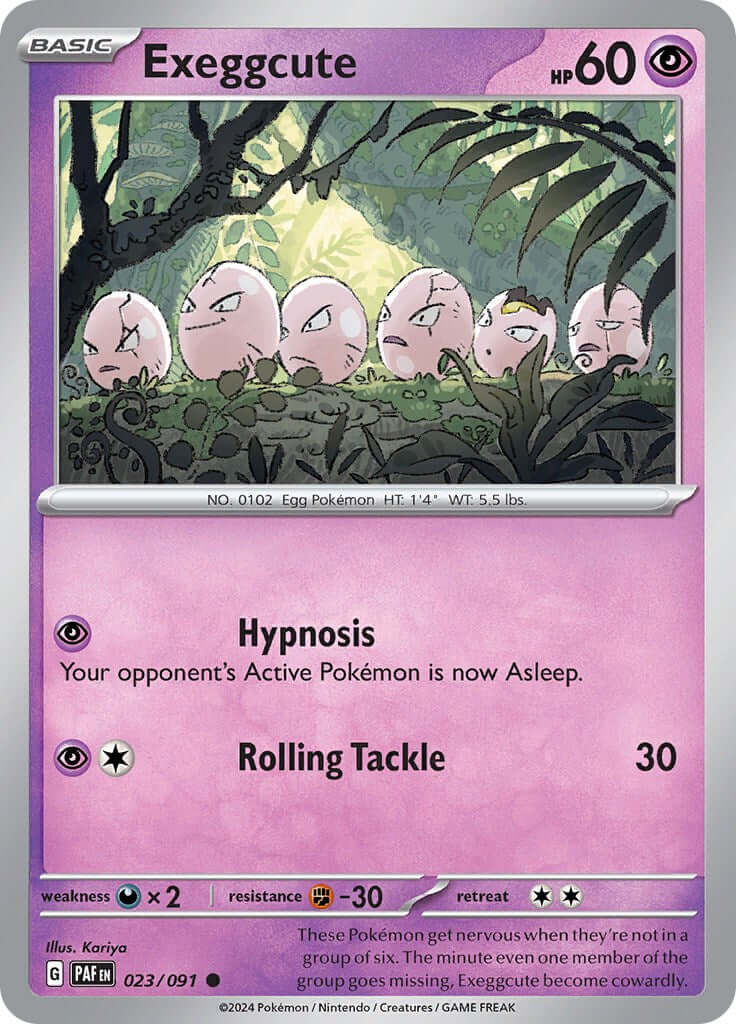 Exeggcute [PAF - 023/091] Condition: Near Mint Collectible Trading Cards SV: Paldean Fates Also available: Language: English Printing: Reverse Holofoil