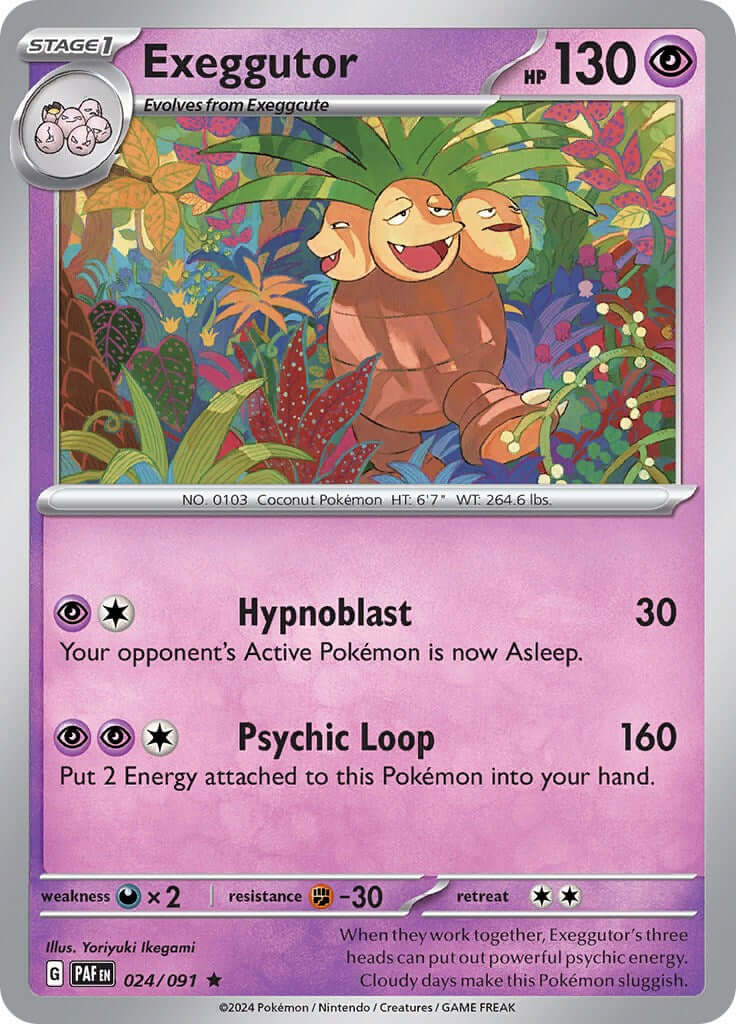 Exeggutor [PAF - 024/091] Condition: Near Mint Collectible Trading Cards SV: Paldean Fates Also available: Language: English Printing: Holofoil