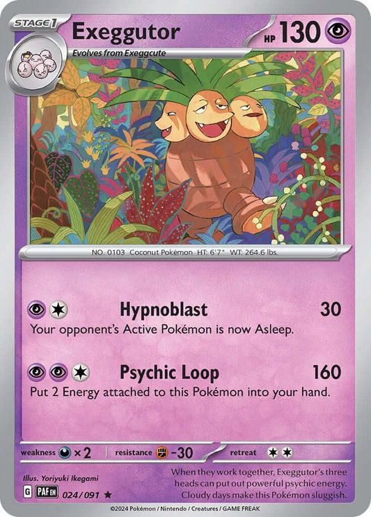 Exeggutor [PAF - 024/091] Condition: Near Mint Collectible Trading Cards SV: Paldean Fates Also available: Language: English Printing: Holofoil