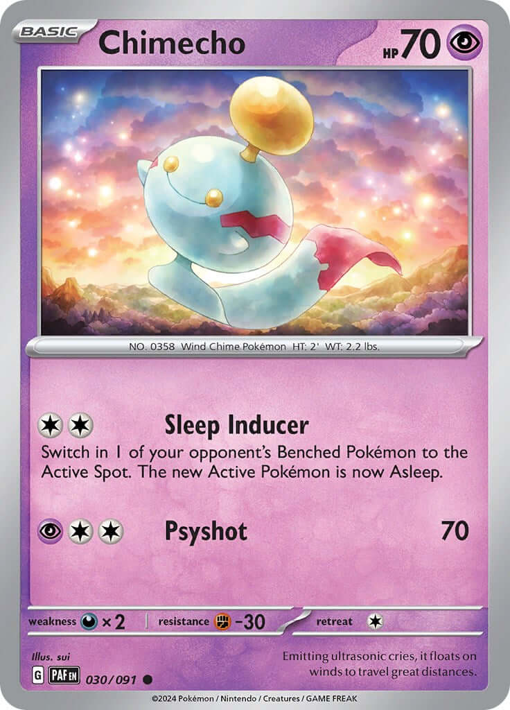 Chimecho [PAF - 030/091] Condition: Near Mint Collectible Trading Cards SV: Paldean Fates Also available: Language: English Printing: Reverse Holofoil