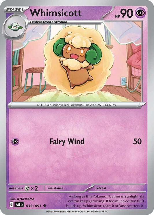 Whimsicott [PAF - 035/091] Condition: Near Mint Collectible Trading Cards SV: Paldean Fates Also available: Language: English Printing: Reverse Holofoil