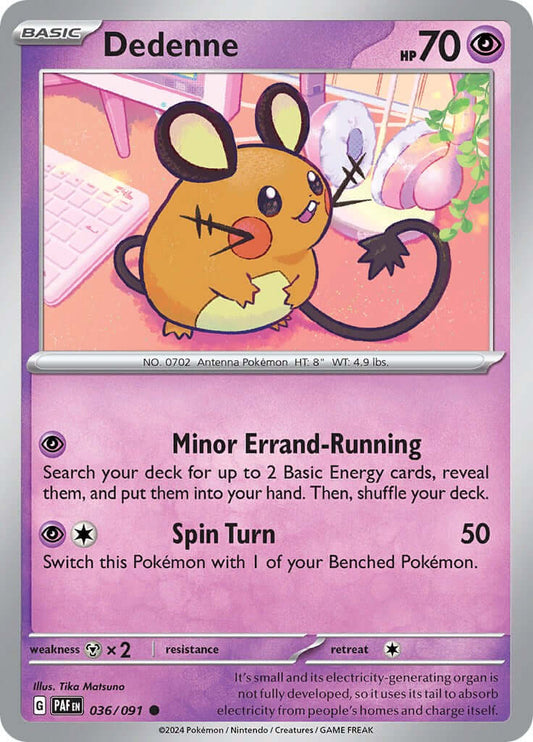 Dedenne [PAF - 036/091] Condition: Near Mint Collectible Trading Cards SV: Paldean Fates Also available: Language: English Printing: Reverse Holofoil
