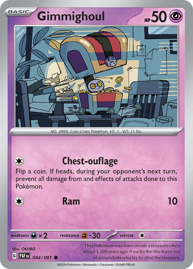 Gimmighoul [PAF - 044/091] Condition: Near Mint Collectible Trading Cards SV: Paldean Fates Also available: Language: English Printing: Reverse Holofoil