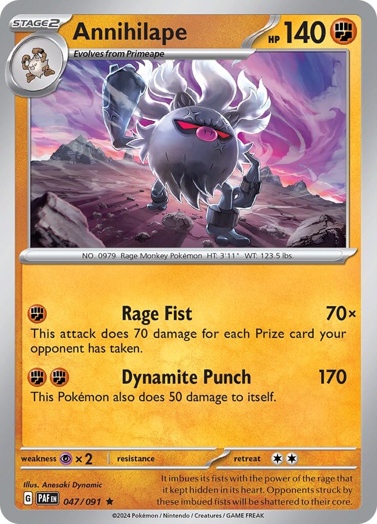 Annihilape - 047/091 [PAF - 047/091] Condition: Near Mint Collectible Trading Cards SV: Paldean Fates Also available: Language: English Printing: Holofoil