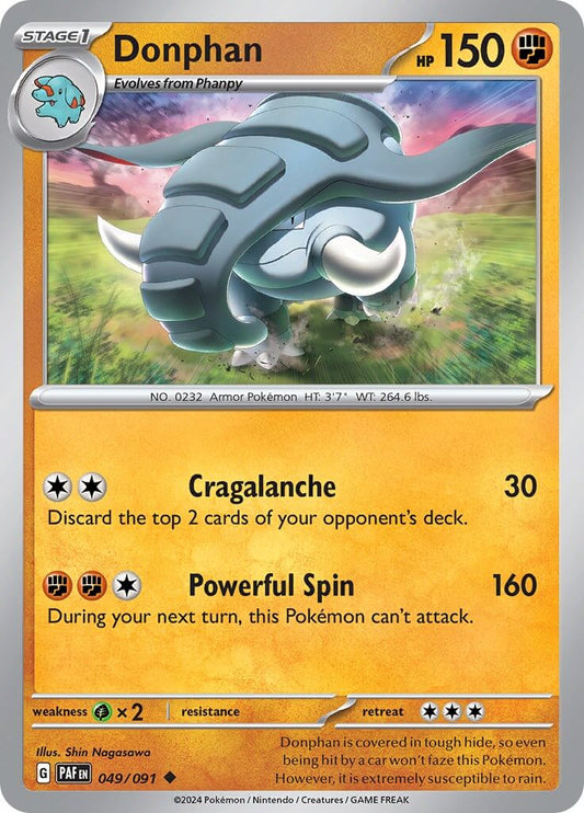 Donphan [PAF - 049/091] Condition: Near Mint Collectible Trading Cards SV: Paldean Fates Also available: Language: English Printing: Reverse Holofoil