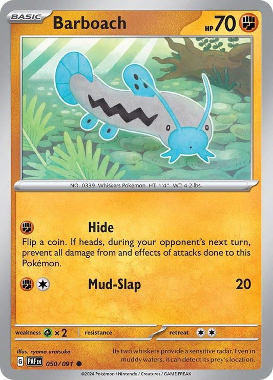 Barboach [PAF - 050/091] Condition: Near Mint Collectible Trading Cards SV: Paldean Fates Also available: Language: English Printing: Reverse Holofoil