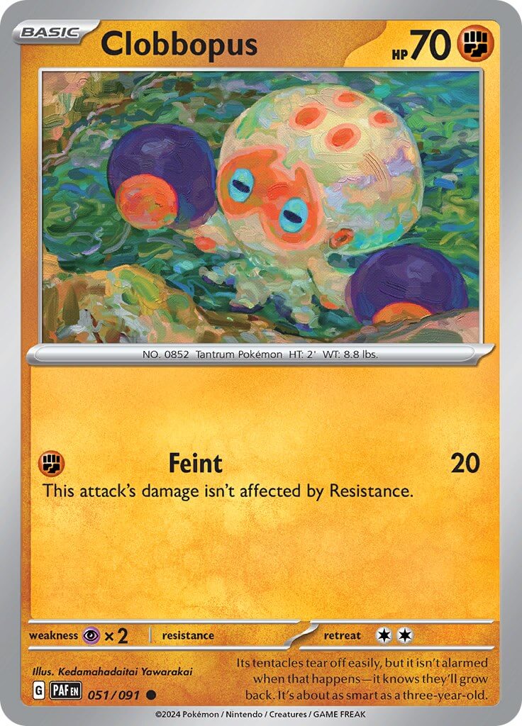 Clobbopus [PAF - 051/091] Condition: Near Mint Collectible Trading Cards SV: Paldean Fates Also available: Language: English Printing: Reverse Holofoil