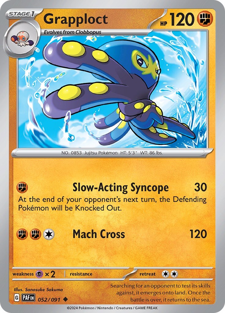 Grapploct [PAF - 052/091] Condition: Near Mint Collectible Trading Cards SV: Paldean Fates Also available: Language: English Printing: Reverse Holofoil