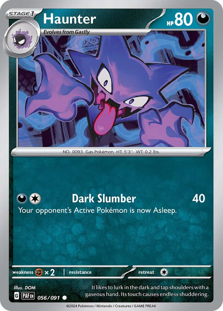 Haunter [PAF - 056/091] Condition: Near Mint Collectible Trading Cards SV: Paldean Fates Also available: Language: English Printing: Reverse Holofoil