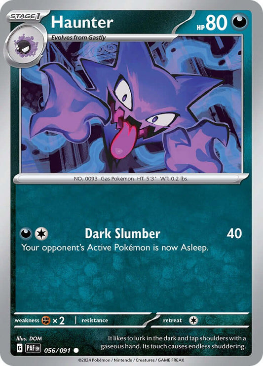 Haunter [PAF - 056/091] Condition: Near Mint Collectible Trading Cards SV: Paldean Fates Also available: Language: English Printing: Reverse Holofoil