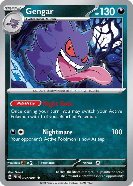 Gengar [PAF - 057/091] Condition: Near Mint Collectible Trading Cards SV: Paldean Fates Also available: Language: English Printing: Reverse Holofoil