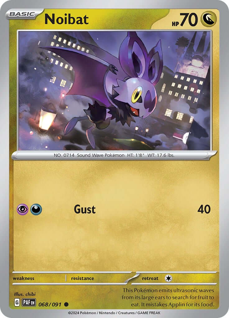 Noibat - 068/091 [PAF - 068/091] Condition: Near Mint Collectible Trading Cards SV: Paldean Fates Also available: Language: English Printing: Reverse Holofoil