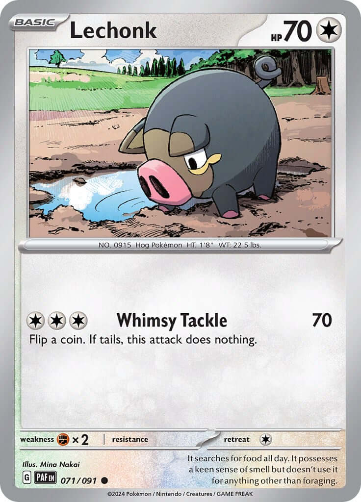 Lechonk - 071/091 [PAF - 071/091] Condition: Near Mint Collectible Trading Cards SV: Paldean Fates Also available: Language: English Printing: Reverse Holofoil