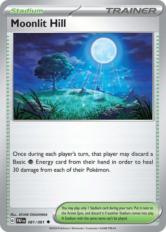 Moonlit Hill [PAF - 081/091] Condition: Near Mint Collectible Trading Cards SV: Paldean Fates Also available: Language: English Printing: Reverse Holofoil