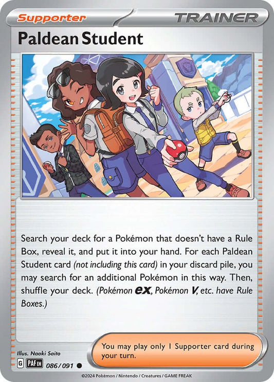 Paldean Student - 086/091 [PAF - 086/091] Condition: Near Mint Collectible Trading Cards SV: Paldean Fates Also available: Language: English Printing: Reverse Holofoil