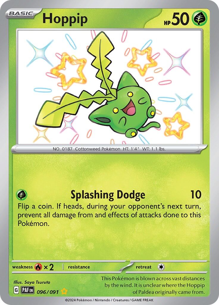 Hoppip [PAF - 096/091] Condition: Near Mint Collectible Trading Cards SV: Paldean Fates Also available: Language: English Printing: Holofoil