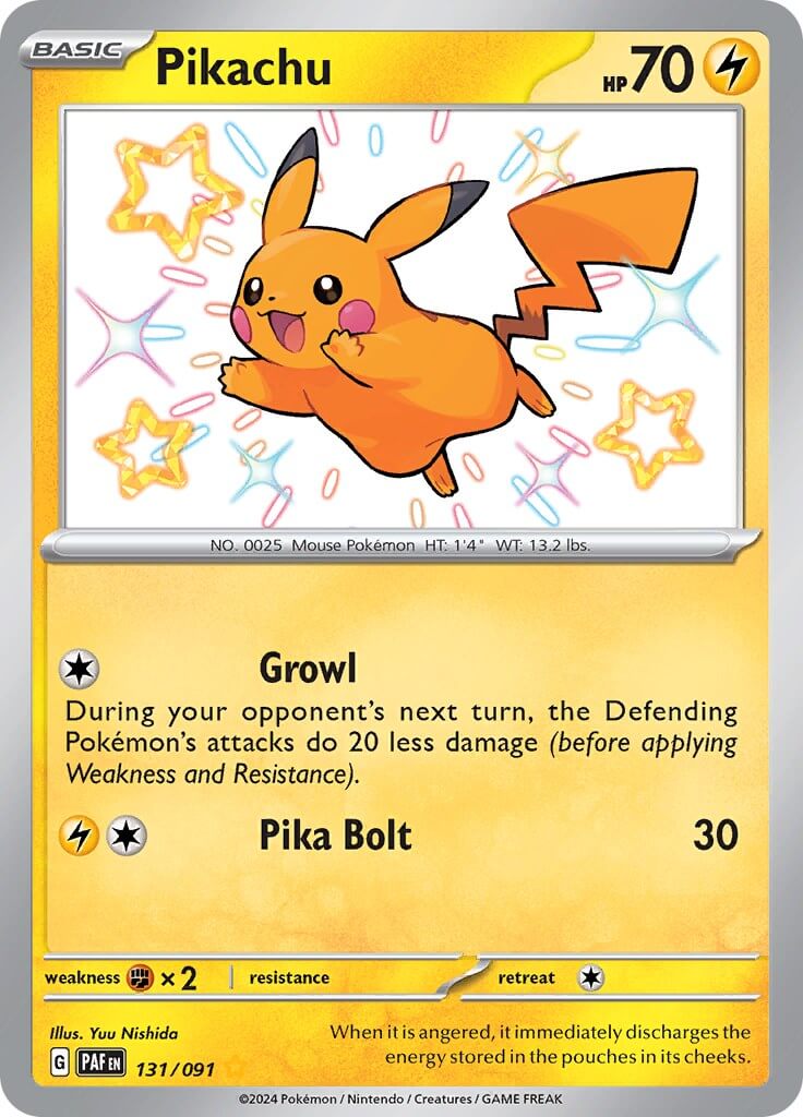 Pikachu - 131/091 [PAF - 131/091] Condition: Near Mint Collectible Trading Cards SV: Paldean Fates Also available: Language: English Printing: Holofoil