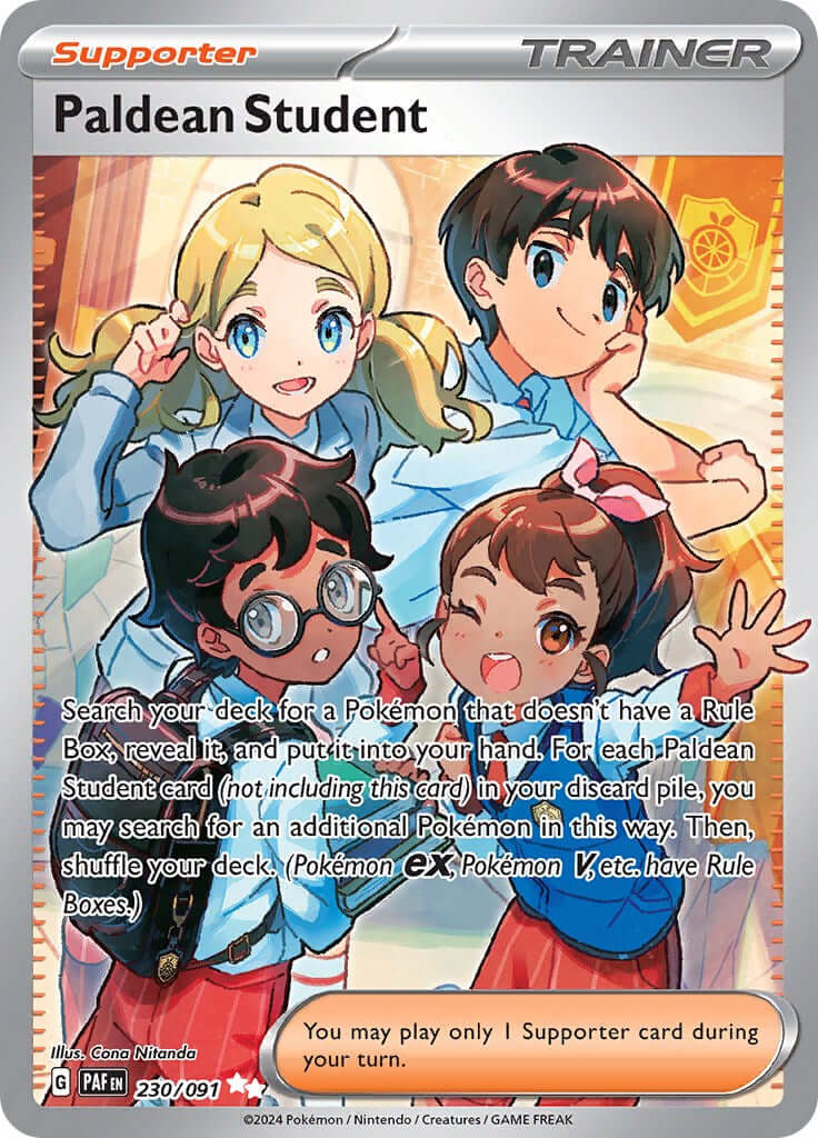 Paldean Student - 230/091 [PAF - 230/091] Condition: Near Mint Collectible Trading Cards SV: Paldean Fates Also available: Language: English Printing: Holofoil