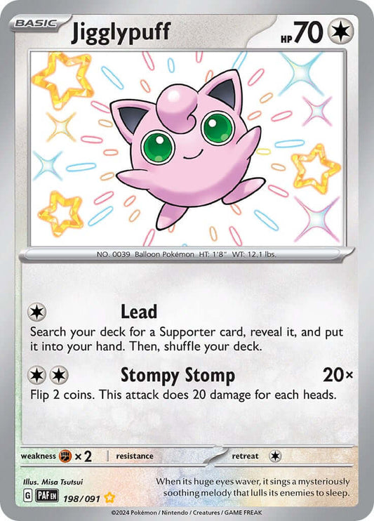 Jigglypuff [PAF - 198/091] Condition: Near Mint Collectible Trading Cards SV: Paldean Fates Also available: Language: English Printing: Holofoil
