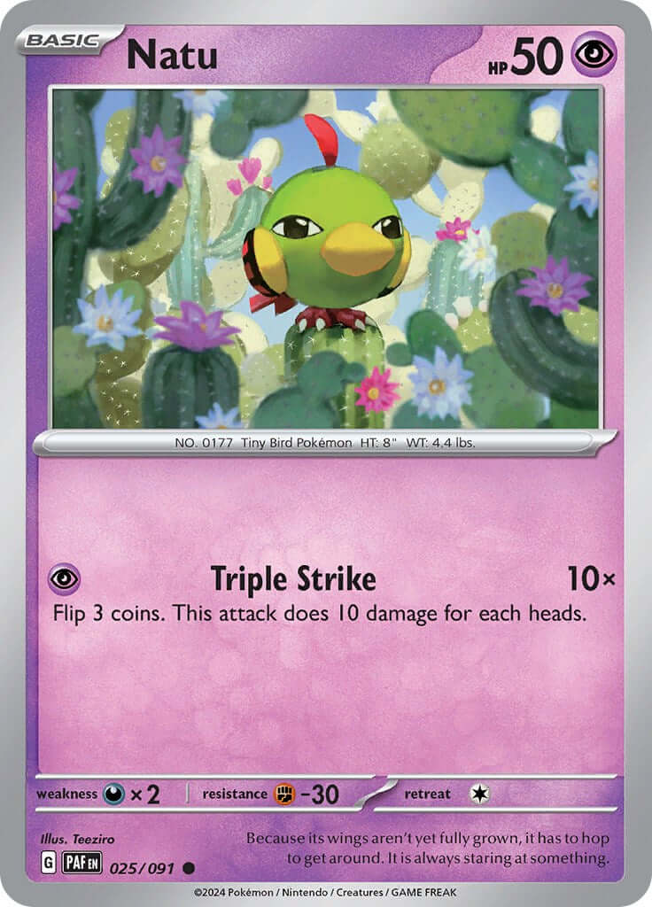 Natu - 025/091 [PAF - 025/091] Condition: Near Mint Collectible Trading Cards SV: Paldean Fates Also available: Language: English Printing: Reverse Holofoil