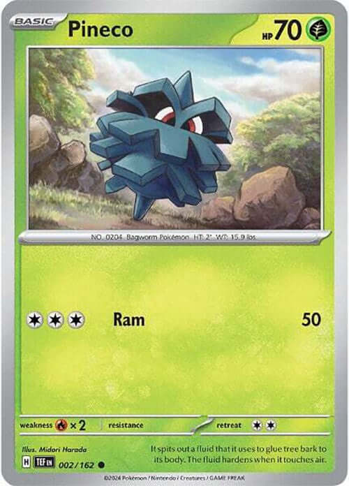 Pineco [TEF - 002/162] Condition: Near Mint Collectible Trading Cards SV05: Temporal Forces Also available: Language: English Printing: Reverse Holofoil