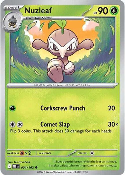 Nuzleaf [TEF - 004/162] Condition: Near Mint Collectible Trading Cards SV05: Temporal Forces Also available: Language: English Printing: Reverse Holofoil