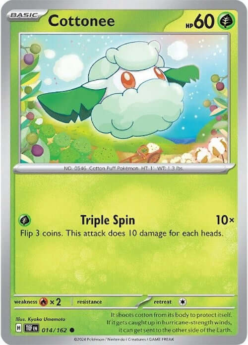Cottonee [TEF - 014/162] Condition: Near Mint Collectible Trading Cards SV05: Temporal Forces Also available: Language: English Printing: Reverse Holofoil