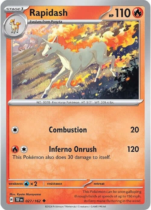 Rapidash [TEF - 027/162] Condition: Near Mint Collectible Trading Cards SV05: Temporal Forces Also available: Language: English Printing: Reverse Holofoil