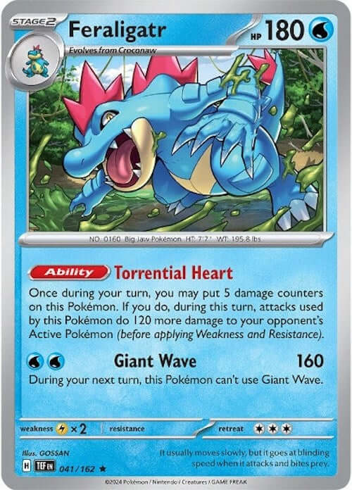 Feraligatr [TEF - 041/162] Condition: Near Mint Collectible Trading Cards SV05: Temporal Forces Also available: Language: English Printing: Holofoil