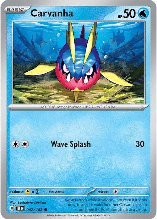 Carvanha [TEF - 042/162] Condition: Near Mint Collectible Trading Cards SV05: Temporal Forces Also available: Language: English Printing: Reverse Holofoil