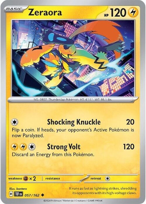 Zeraora [TEF - 057/162] Condition: Near Mint Collectible Trading Cards SV05: Temporal Forces Also available: Language: English Printing: Reverse Holofoil