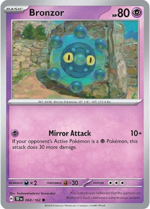 Bronzor - 068/162 [TEF - 068/162] Condition: Near Mint Collectible Trading Cards SV05: Temporal Forces Also available: Language: English Printing: Reverse Holofoil