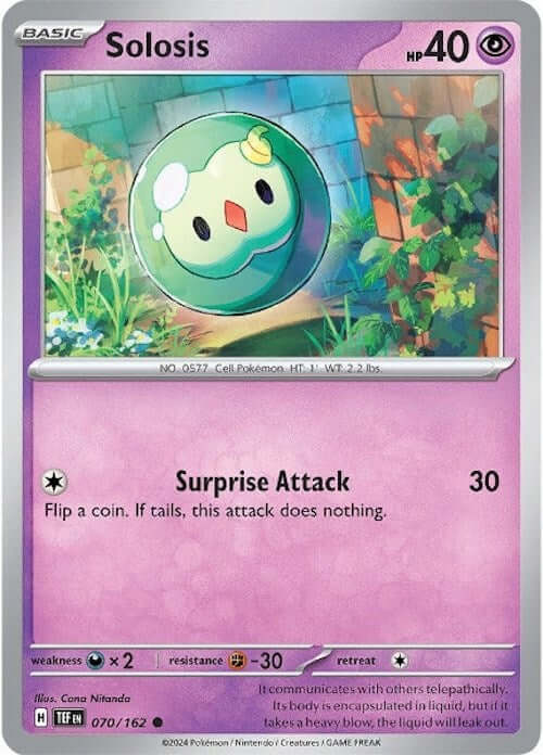 Solosis [TEF - 070/162] Condition: Near Mint Collectible Trading Cards SV05: Temporal Forces Also available: Language: English Printing: Reverse Holofoil