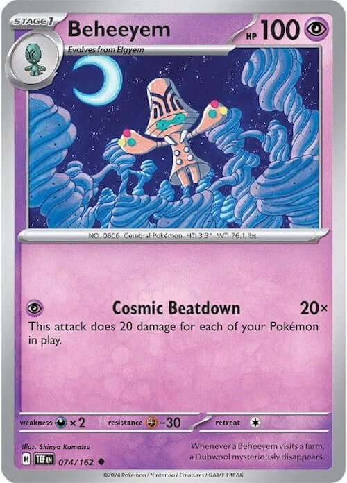 Beheeyem [TEF - 074/162] Condition: Near Mint Collectible Trading Cards SV05: Temporal Forces Also available: Language: English Printing: Reverse Holofoil