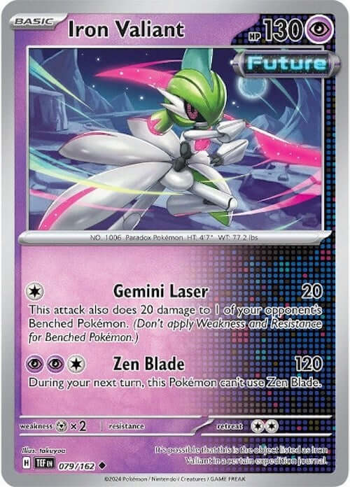 Iron Valiant - 079/162 [TEF - 079/162] Condition: Near Mint Collectible Trading Cards SV05: Temporal Forces Also available: Language: English Printing: Reverse Holofoil