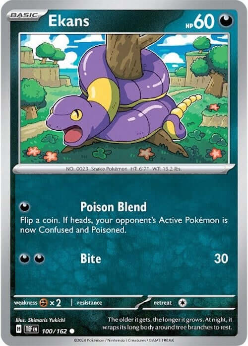 Ekans [TEF - 100/162] Condition: Near Mint Collectible Trading Cards SV05: Temporal Forces Also available: Language: English Printing: Reverse Holofoil