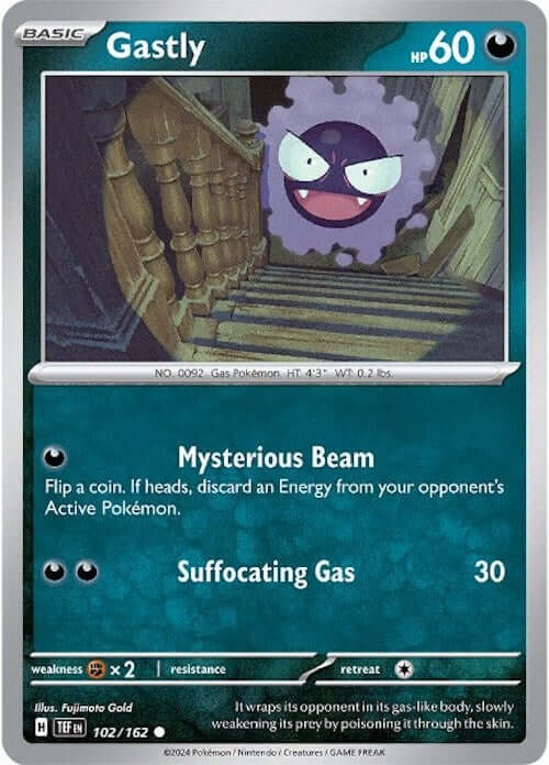 Gastly - 102/162 [TEF - 102/162] Condition: Near Mint Collectible Trading Cards SV05: Temporal Forces Also available: Language: English Printing: Reverse Holofoil