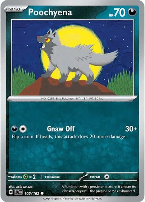 Poochyena [TEF - 105/162] Condition: Near Mint Collectible Trading Cards SV05: Temporal Forces Also available: Language: English Printing: Reverse Holofoil