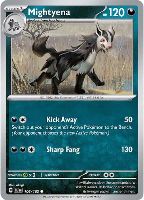 Mightyena [TEF - 106/162] Condition: Near Mint Collectible Trading Cards SV05: Temporal Forces Also available: Language: English Printing: Reverse Holofoil