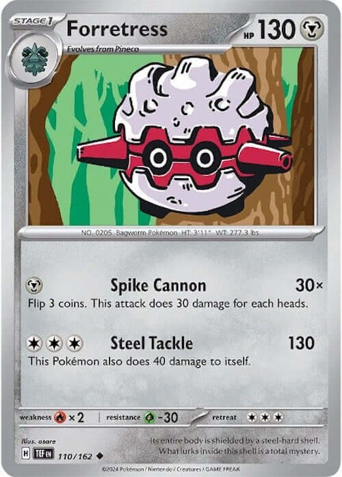 Forretress [TEF - 110/162] Condition: Near Mint Collectible Trading Cards SV05: Temporal Forces Also available: Language: English Printing: Reverse Holofoil