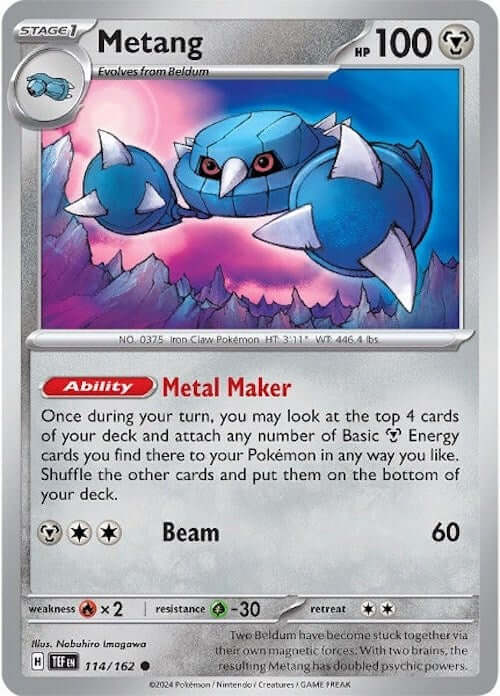 Metang [TEF - 114/162] Condition: Near Mint Collectible Trading Cards SV05: Temporal Forces Also available: Language: English Printing: Reverse Holofoil
