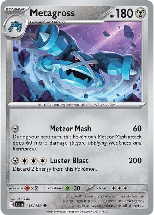 Metagross - 115/162 [TEF - 115/162] Condition: Near Mint Collectible Trading Cards SV05: Temporal Forces Also available: Language: English Printing: Reverse Holofoil