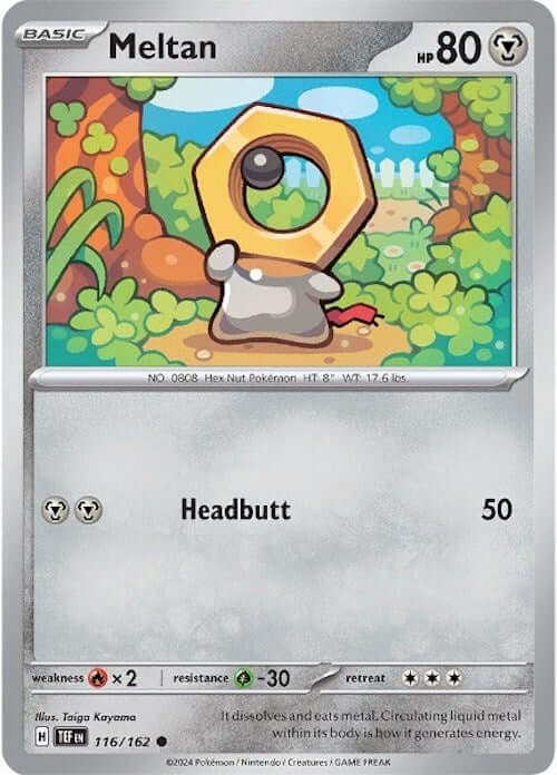 Meltan - 116/162 [TEF - 116/162] Condition: Near Mint Collectible Trading Cards SV05: Temporal Forces Also available: Language: English Printing: Reverse Holofoil