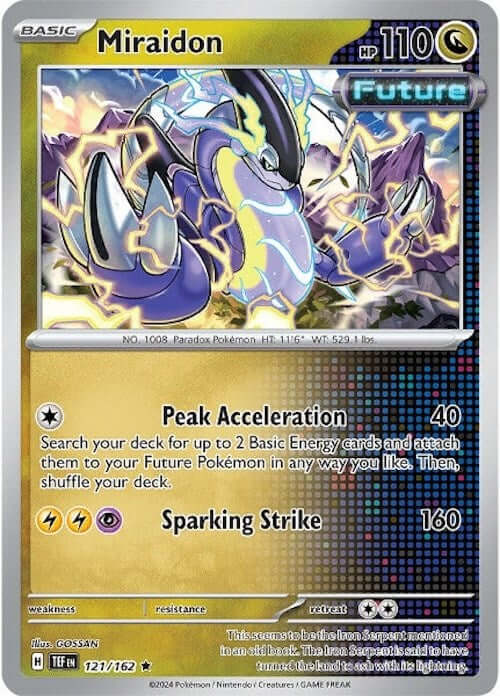 Miraidon [TEF - 121/162] Condition: Near Mint Collectible Trading Cards SV05: Temporal Forces Also available: Language: English Printing: Reverse Holofoil