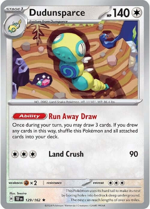Dudunsparce [TEF - 129/162] Condition: Near Mint Collectible Trading Cards SV05: Temporal Forces Also available: Language: English Printing: Holofoil