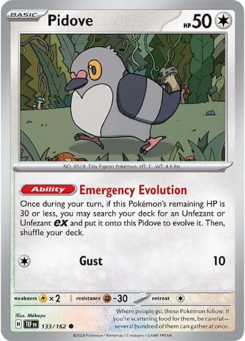Pidove [TEF - 133/162] Condition: Near Mint Collectible Trading Cards SV05: Temporal Forces Also available: Language: English Printing: Reverse Holofoil